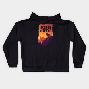 Where the Brave Dwell - Lion on a Hill - Red Backdrop - Fantasy Kids Hoodie